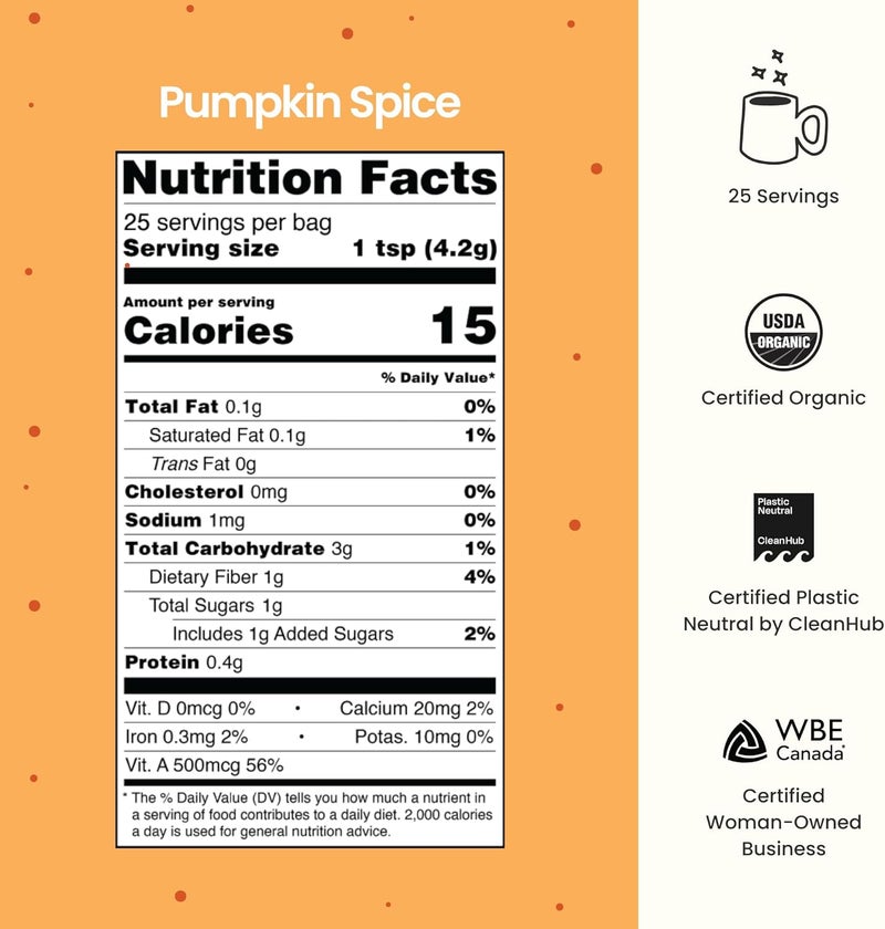 Blume مسحوق لاتيه بلوم بنكهة اليقطين - عضوي ونباتي - 25 حصة (125 جرام) - Image 2